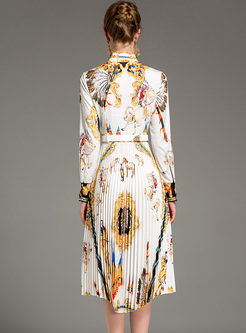 Chic Floral Print Tied-Waist A-line Dress