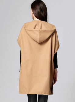 Brief Hooded Batwing Sleeve Loose Woolen Coat
