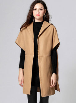 Brief Hooded Batwing Sleeve Loose Woolen Coat