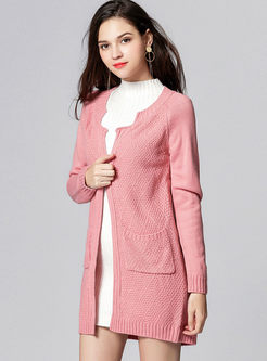 Pink Long Sleeve Knitted Coat