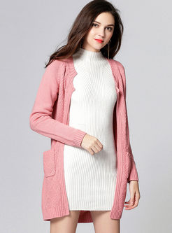 Pink Long Sleeve Knitted Coat