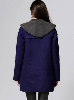 Deep Blue Hooded Loose Long Sleeve Coat