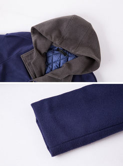 Deep Blue Hooded Loose Long Sleeve Coat