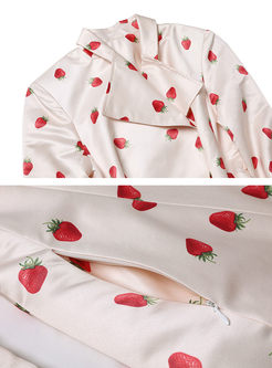 Strawberry Design Print Turn Down Collar Trench Coat