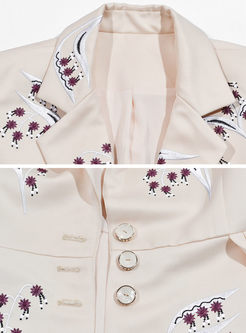 Elegant Embroidery Turn Down Collar Trench Coat