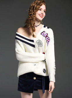 White Street Hole Loose Knitted Sweater