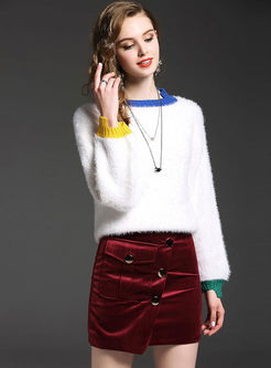 Stylish O-neck Hit Color Knitted Sweater