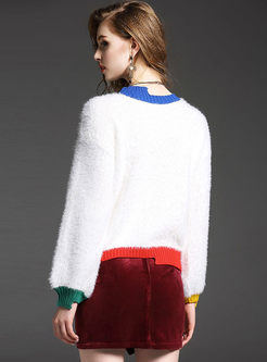 Stylish O-neck Hit Color Knitted Sweater
