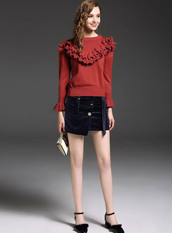 Sweet Stringy Selvedge Flare Sleeve Knitted Sweater