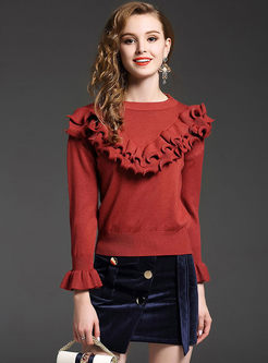 Sweet Stringy Selvedge Flare Sleeve Knitted Sweater