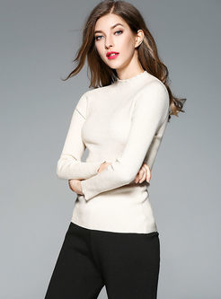 Brief Stand Collar Slim Cashmere Long Sleeve Sweater