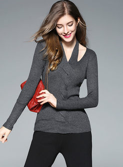Sexy Hollow Out V-neck Knitted Sweater
