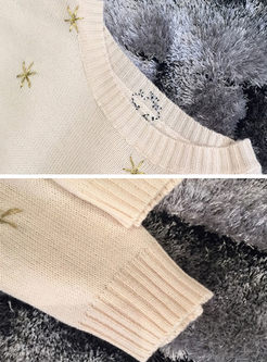 Brief Star Design Letter Patch Knitted Sweater