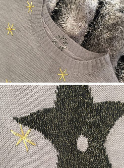 Brief Star Design Letter Patch Knitted Sweater