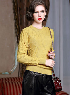 Brief Loose O-neck Long Sleeve Knitted Sweater