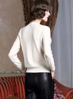 Brief Loose O-neck Long Sleeve Knitted Sweater
