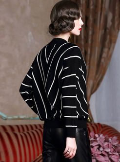 Chic Striped V-neck Long Sleeve Knitted Sweater