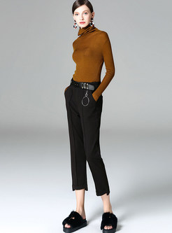 Black Brief Fitted Calf-length Pencil Pants
