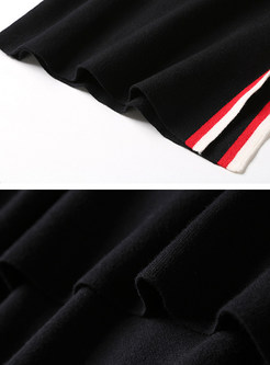 Street Black Asymmetric Sweater & Split Knee-length Skirt