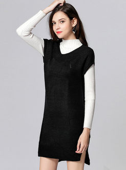 Chic Slit V-neck Short Sleeve Knitted Dress