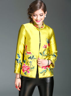 Ethnic Embroidery Stand Collar Short Coat