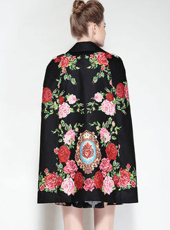 Black Embroidery Turn Down Collar Coat