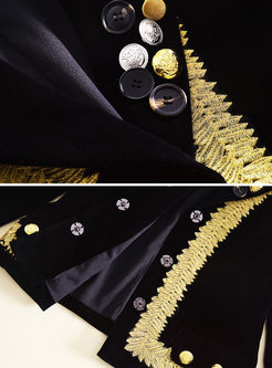 Black Pleuche Nail Bead Embroidery Coat