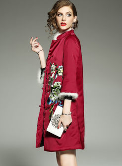 Ethnic Embroidery Fur Collar Thick Coat