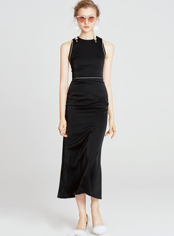Black Sleeveless High Waist Maxi Dress