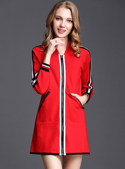 Brief Color-blocked Stand Collar Shift Dress