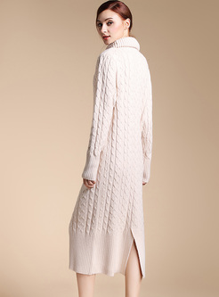 Brief High Neck Long Sleeve Knitted Dress