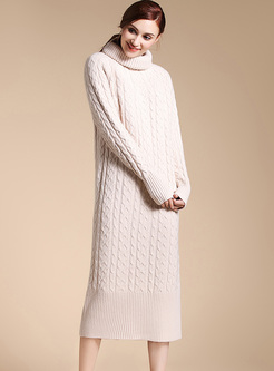 Brief High Neck Long Sleeve Knitted Dress