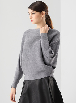 Grey Bat Sleeve Slash Neck Sweater