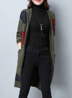 Street Color-blocked Straight Knitted Coat