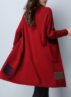 Street Color-blocked Straight Knitted Coat
