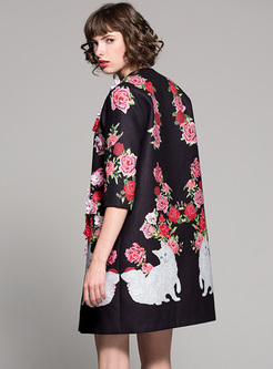 Chic Stereoscopic Flower Patch Straight Coat