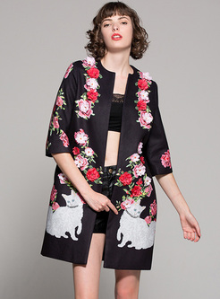 Chic Stereoscopic Flower Patch Straight Coat