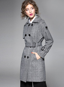 Fashion Double-breasted Belted Turn Down Collar Trench Coat