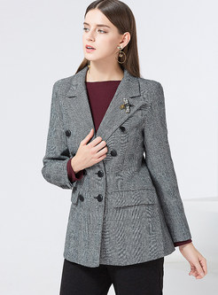 Chic Double-breasted Notched Checked Blazer