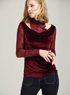 Wine Red Sexy Lace Perspective Slim Top