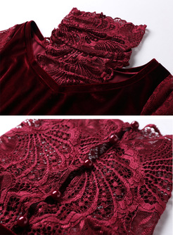 Wine Red Sexy Lace Perspective Slim Top