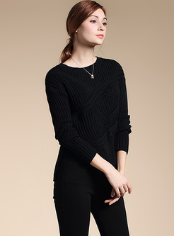 Black O-neck Asymmetric Hem Sweater