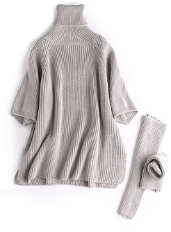 Grey High Neck Loose Removable Sweater