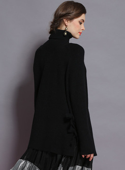 Black Loose Tied High Neck Sweater
