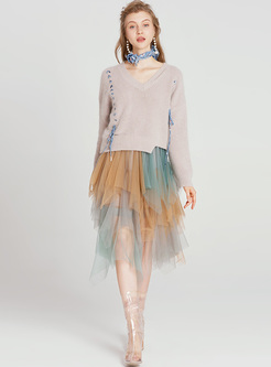 Chic Multicolor Asymmetric Layered Skirt