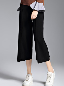Stylish Black Calf-length Straight Pants