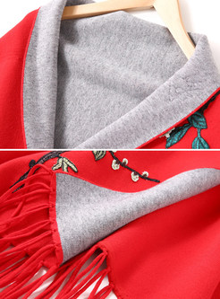 Red Casual Embroidery Fringe Loose Kimono