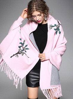Pink Casual Embroidery Fringe Loose Kimono