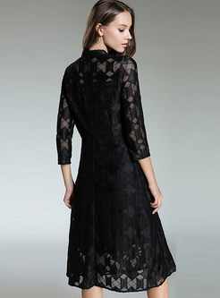 Black Brief Lace Stand Collar Skater Dress