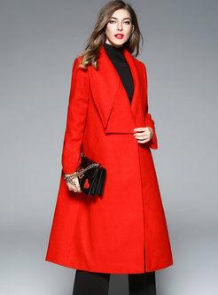 Red Turn Down Collar One-button Woolen Coat
